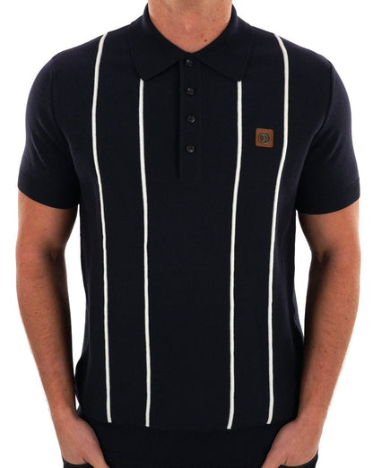 Trojan – Feinstrick-Poloshirt mit erhabenen Streifen in Marineblau