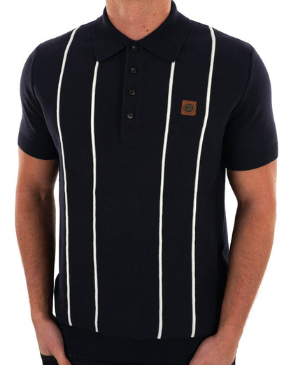 Trojan – Feinstrick-Poloshirt mit erhabenen Streifen in Marineblau