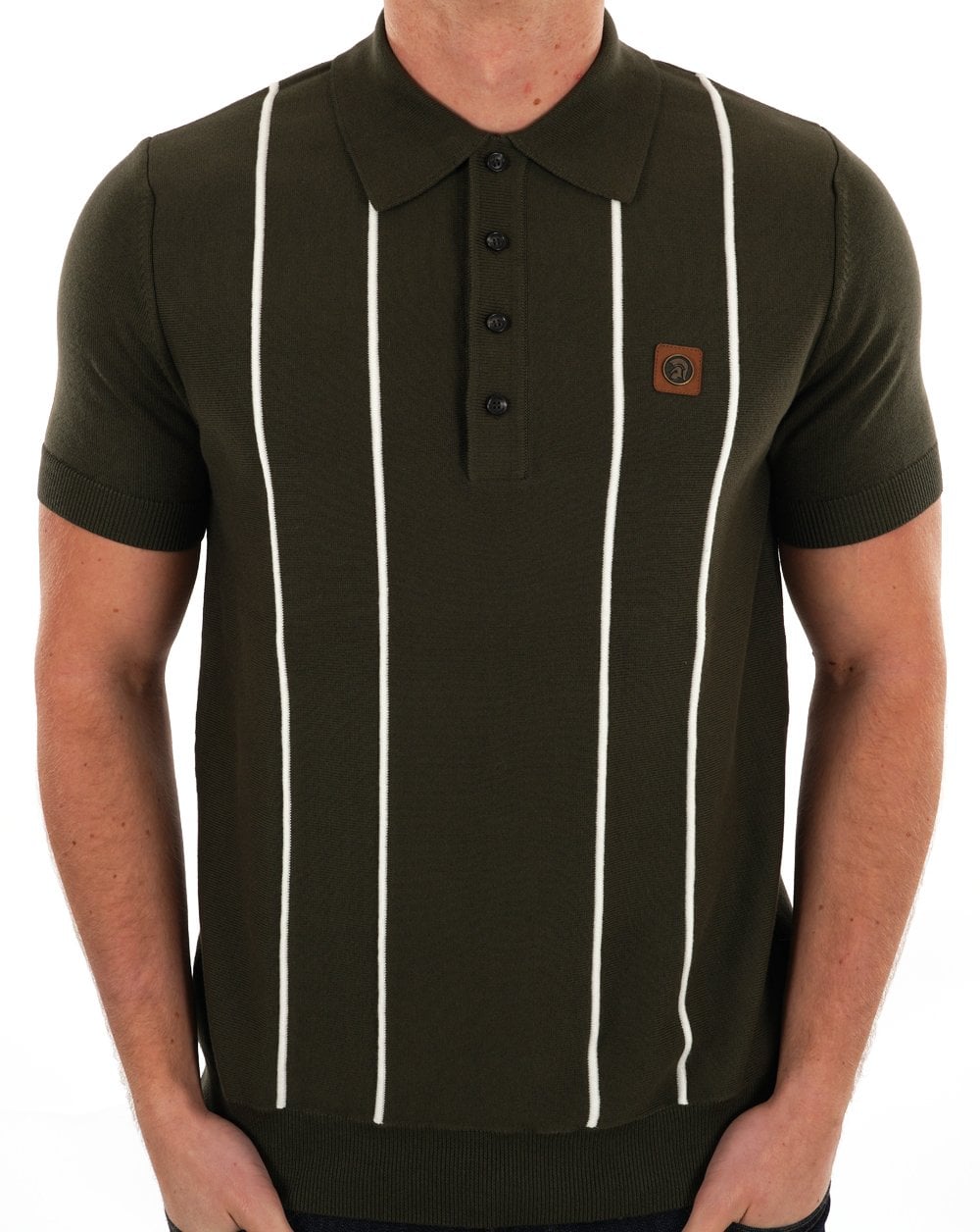 Trojan Feinstrick-Poloshirt mit erhabenen Streifen in Army