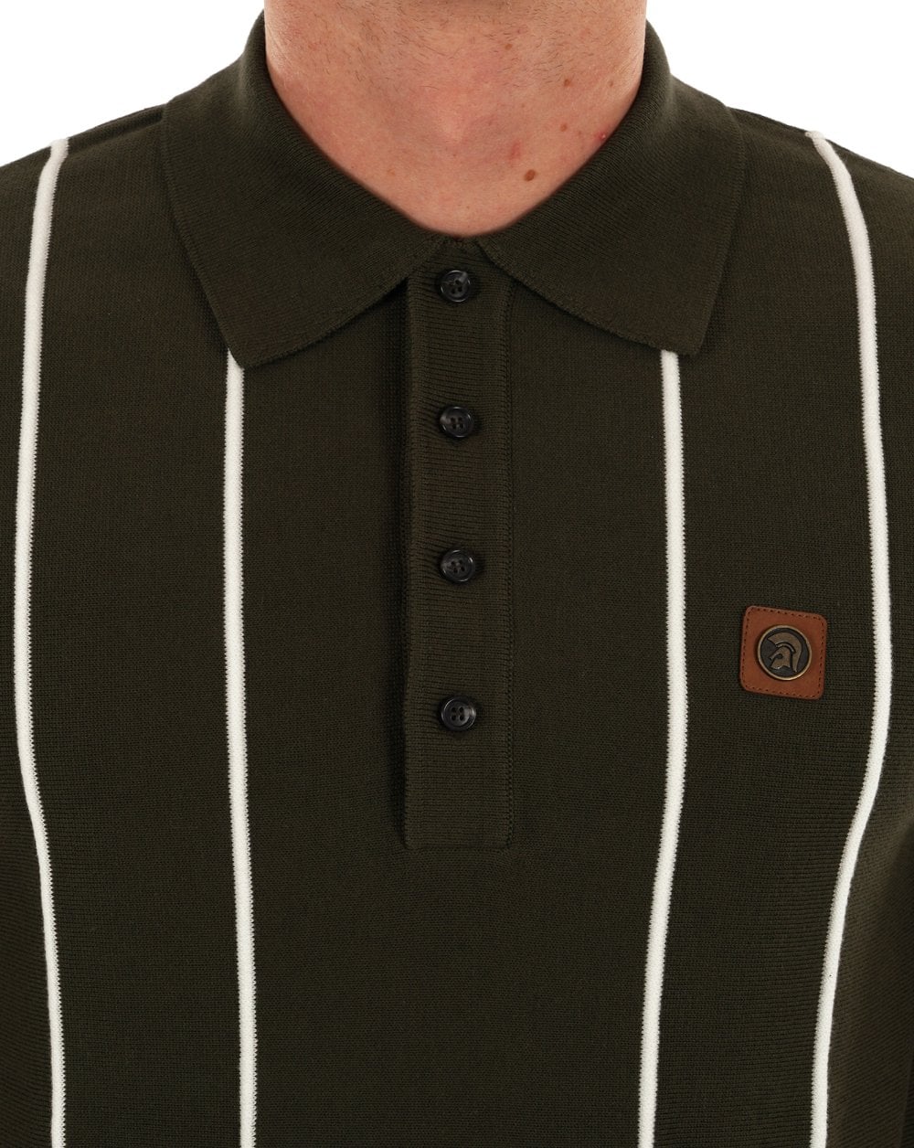 Trojan Feinstrick-Poloshirt mit erhabenen Streifen in Army