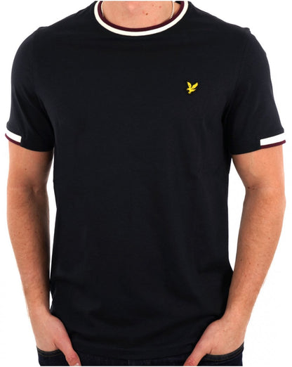Lyle &amp; Scott – T-Shirt mit halbhohem Rand, Dunkelmarineblau