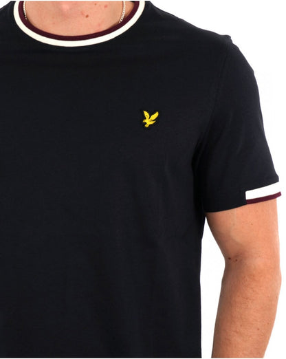 Lyle &amp; Scott – T-Shirt mit halbhohem Rand, Dunkelmarineblau