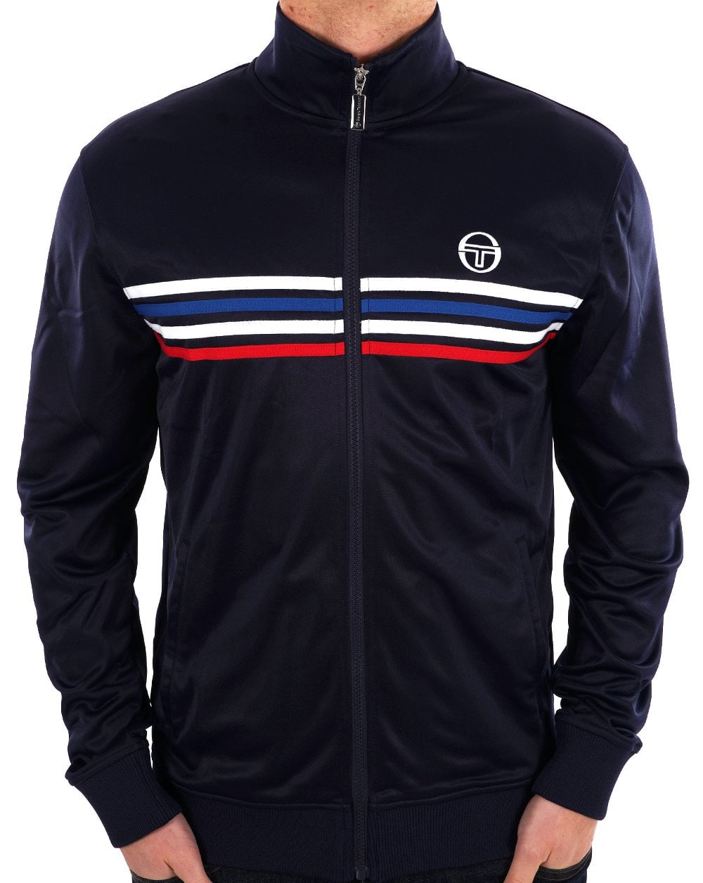 Sergio Tacchini Trainingsoberteil mit mehreren Streifen in Marineblau