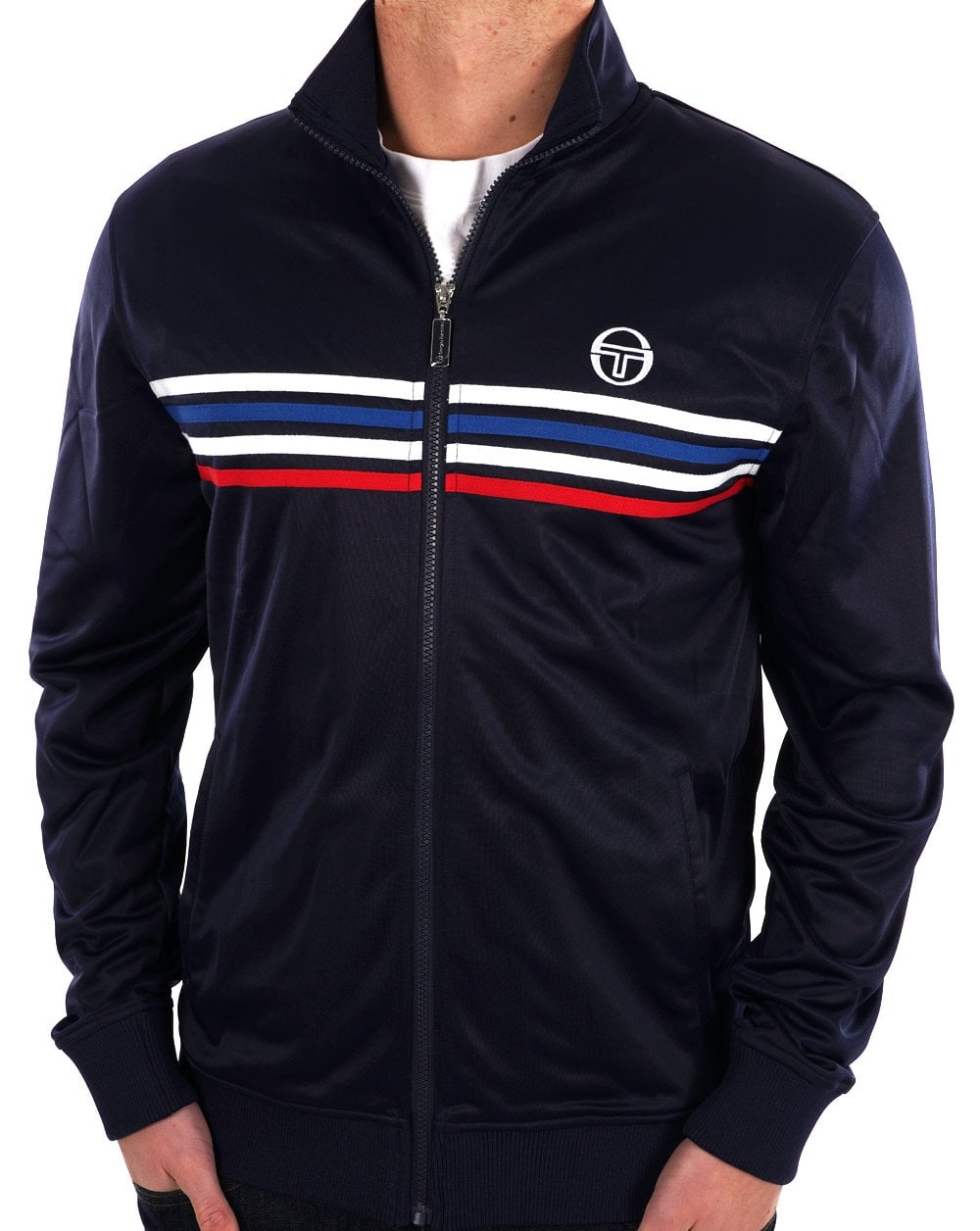 Sergio Tacchini Trainingsoberteil mit mehreren Streifen in Marineblau