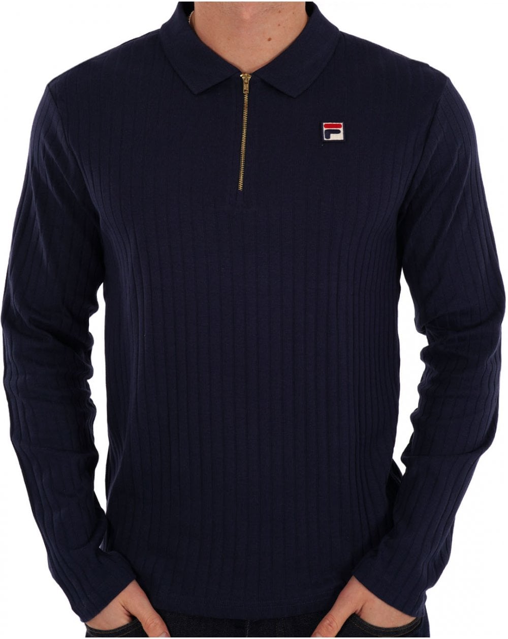 Fila Vintage Rib Zip Poloshirt, Marineblau