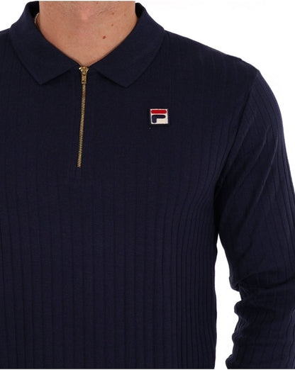 Fila Vintage Rib Zip Poloshirt, Marineblau