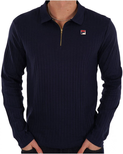 Fila Vintage Rib Zip Poloshirt, Marineblau