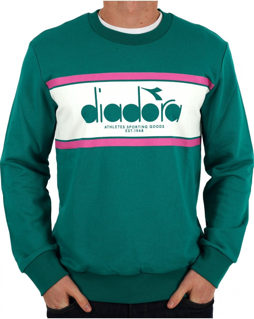 Diadora Logo Crew Sweatshirt Grün/Weiß/Pink