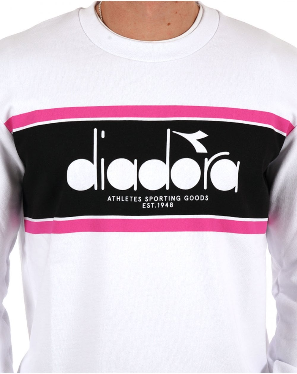 Diadora Logo Crew Sweatshirt Weiß/Schwarz/Pink