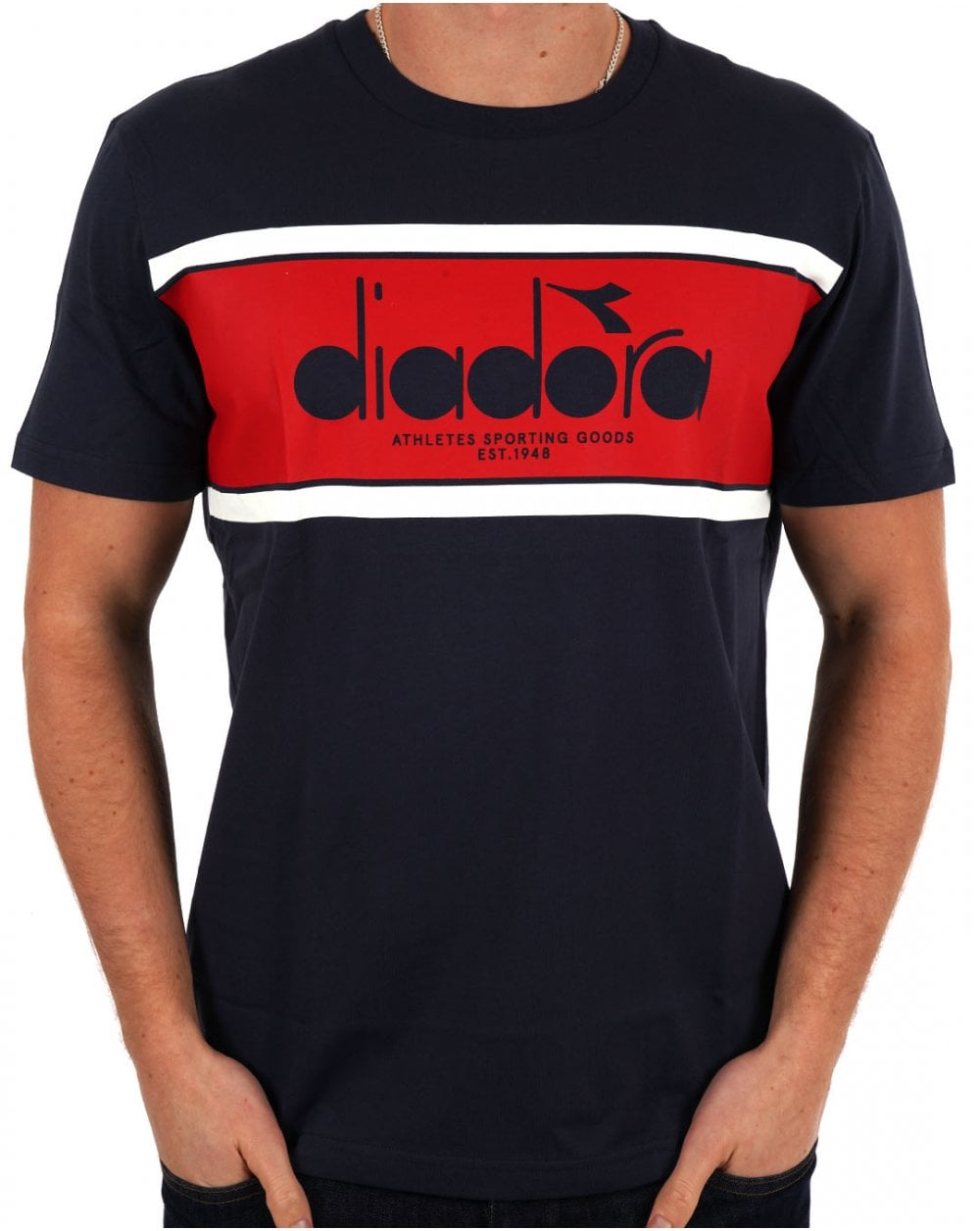 Diadora Logo T-Shirt Marineblau/Rot/Weiß