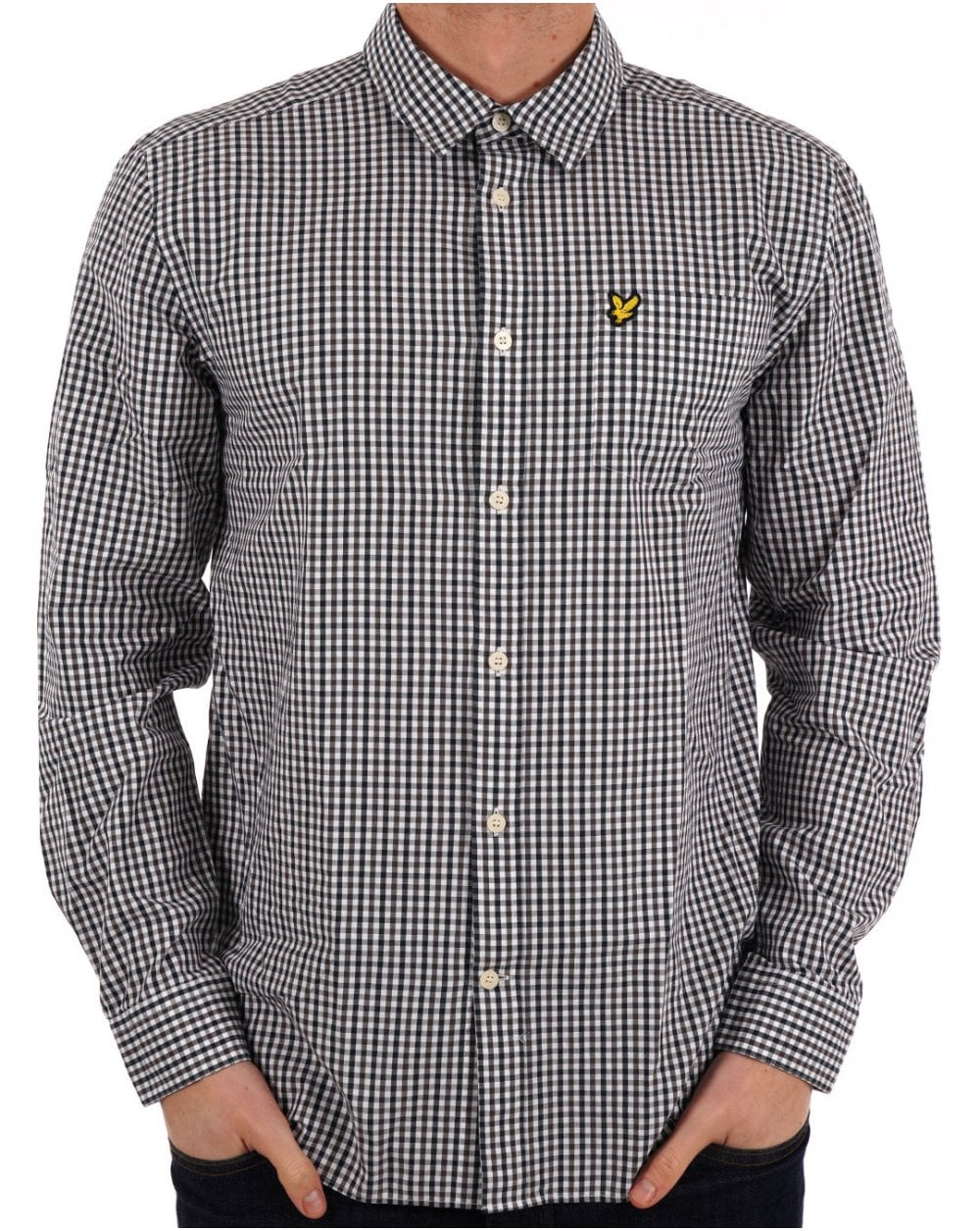 Lyle &amp; Scott Kariertes Gingham-Hemd Weiß/Dunkelmarine