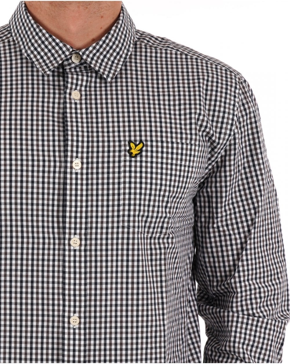Lyle &amp; Scott Kariertes Gingham-Hemd Weiß/Dunkelmarine