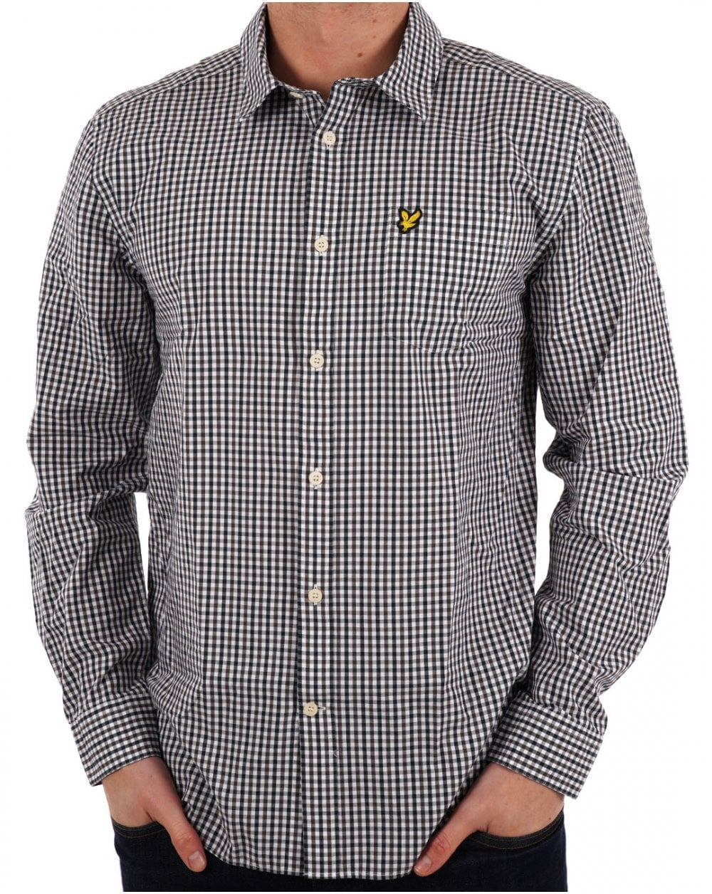Lyle &amp; Scott Kariertes Gingham-Hemd Weiß/Dunkelmarine