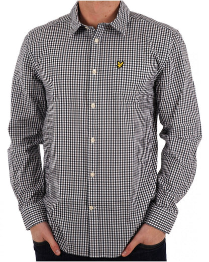 Lyle &amp; Scott Kariertes Gingham-Hemd Weiß/Dunkelmarine