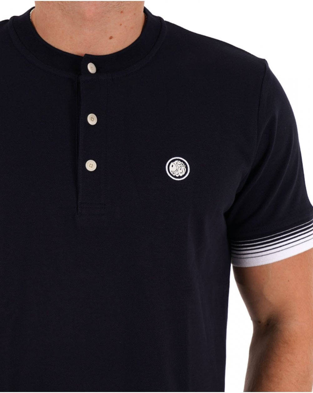 Pretty Green – Grandad-T-Shirt mit Farbverlauf und Streifen in Marineblau