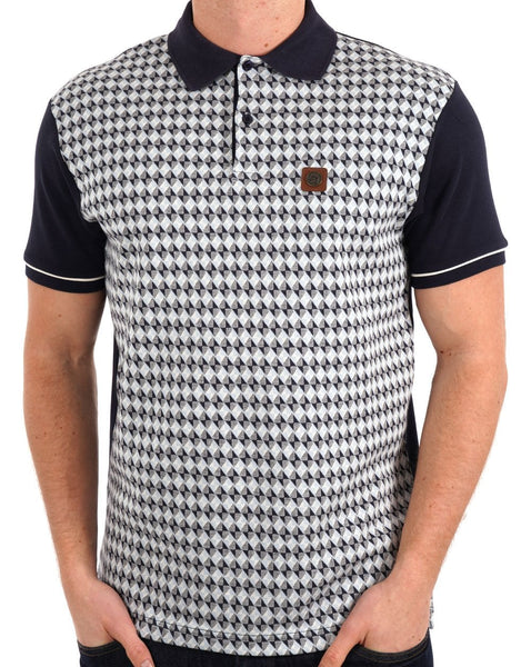 Trojan Diagonal Jacquard Panel Polo Navy