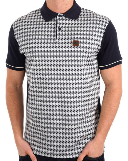 Trojan – Poloshirt mit diagonalem Jacquard-Einsatz in Marineblau