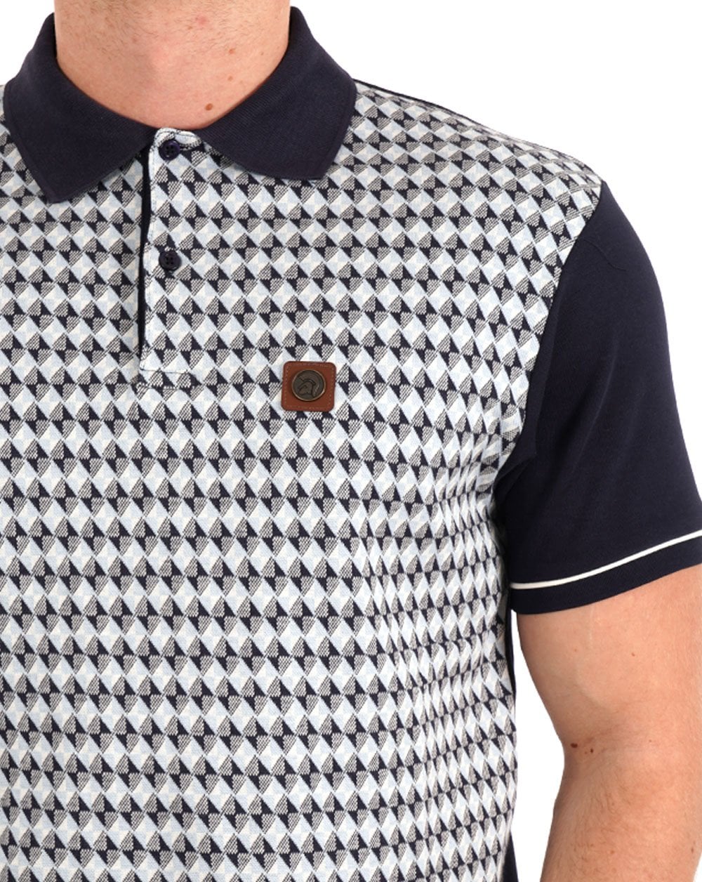Trojan – Poloshirt mit diagonalem Jacquard-Einsatz in Marineblau