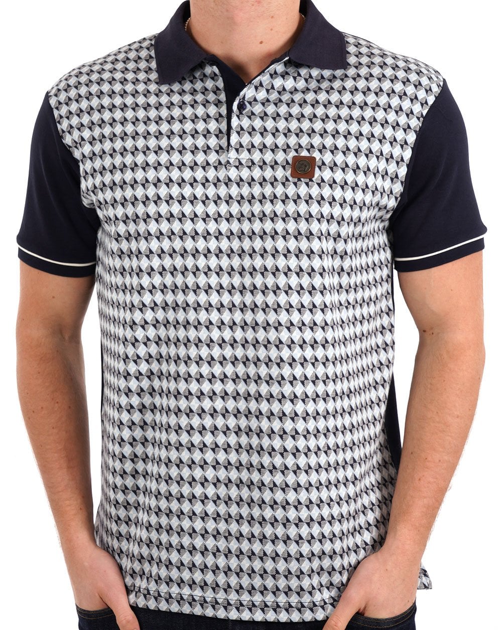 Trojan – Poloshirt mit diagonalem Jacquard-Einsatz in Marineblau
