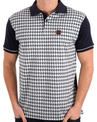 Trojan – Poloshirt mit diagonalem Jacquard-Einsatz in Marineblau