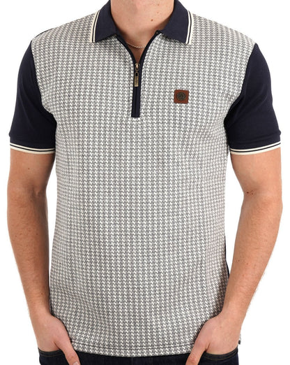 Trojan – Strukturiertes Poloshirt mit Hahnentrittmuster in Marineblau