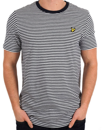 Lyle &amp; Scott – T-Shirt mit bretonischen Streifen aus Leinenmischung, Dunkelmarineblau/Weiß