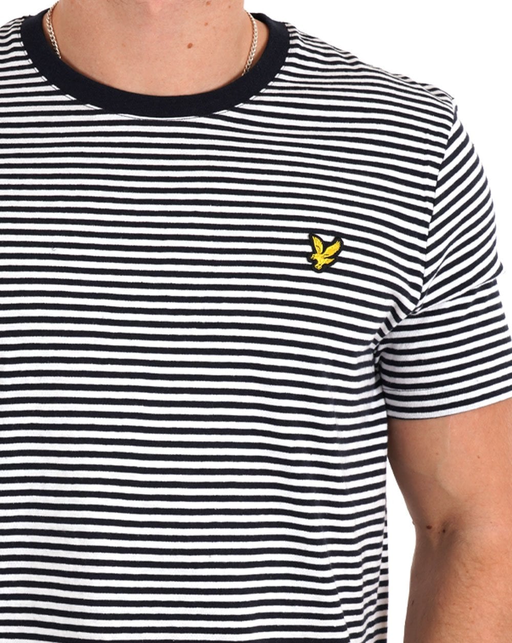 Lyle &amp; Scott – T-Shirt mit bretonischen Streifen aus Leinenmischung, Dunkelmarineblau/Weiß