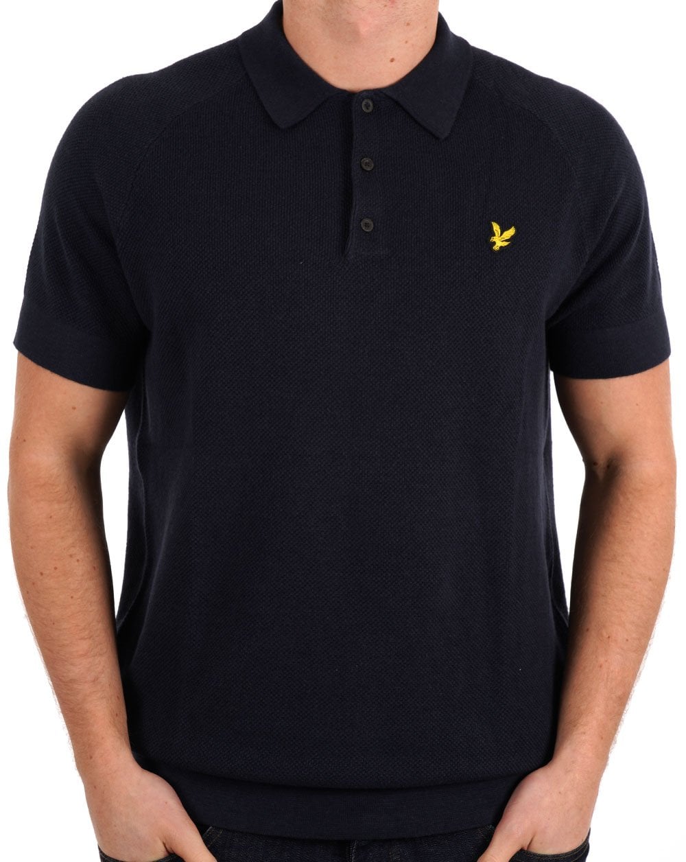 Lyle &amp; Scott – Strick-Poloshirt aus Leinenmischung in Dunkelmarineblau