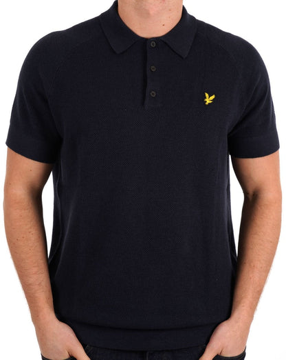 Lyle &amp; Scott – Strick-Poloshirt aus Leinenmischung in Dunkelmarineblau