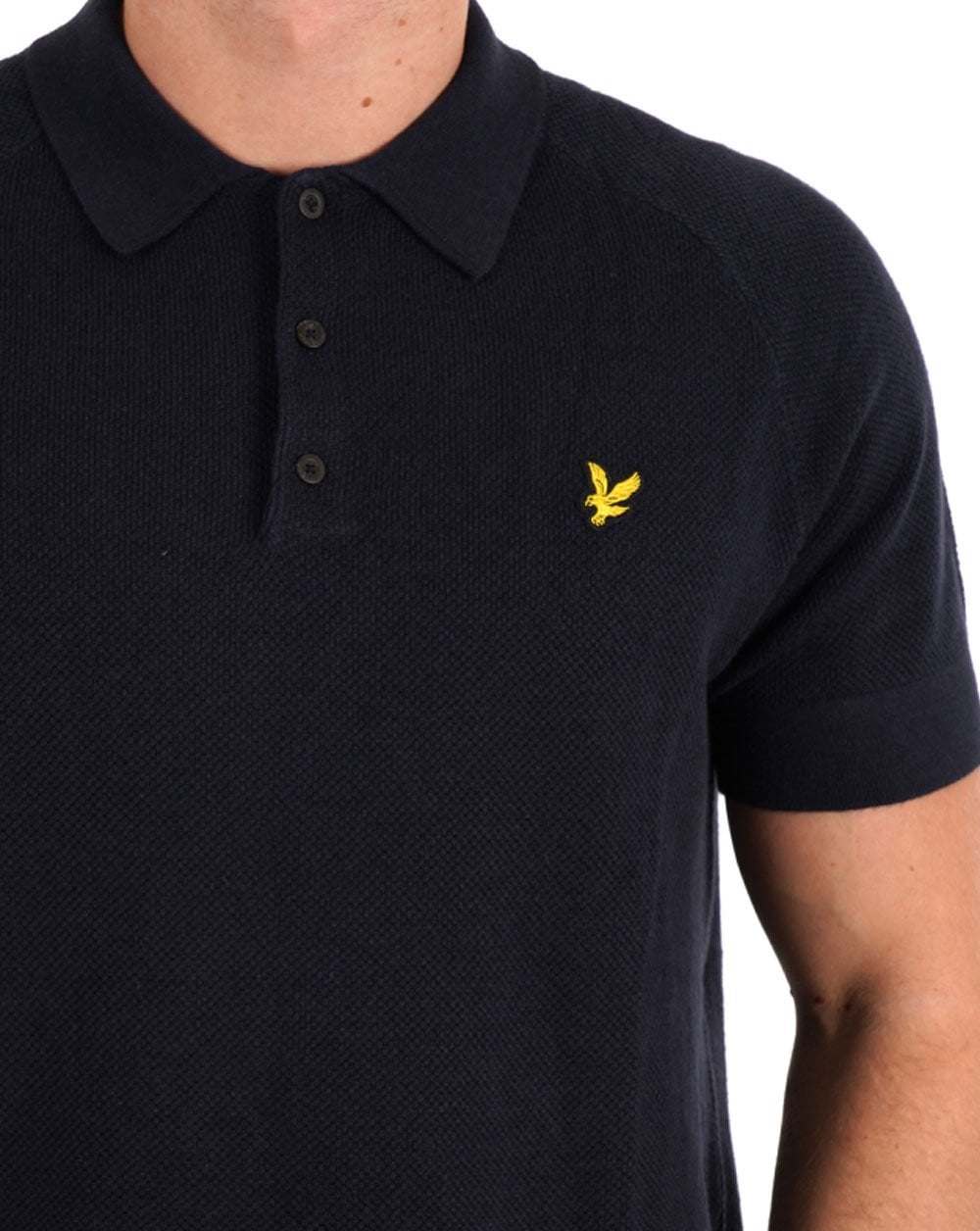 Lyle &amp; Scott – Strick-Poloshirt aus Leinenmischung in Dunkelmarineblau