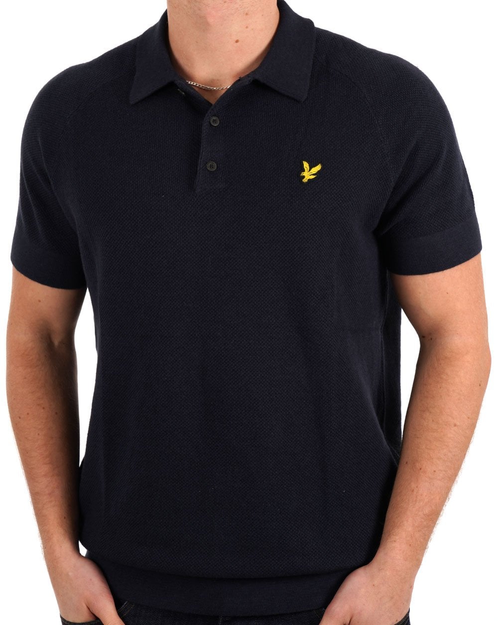 Lyle &amp; Scott – Strick-Poloshirt aus Leinenmischung in Dunkelmarineblau