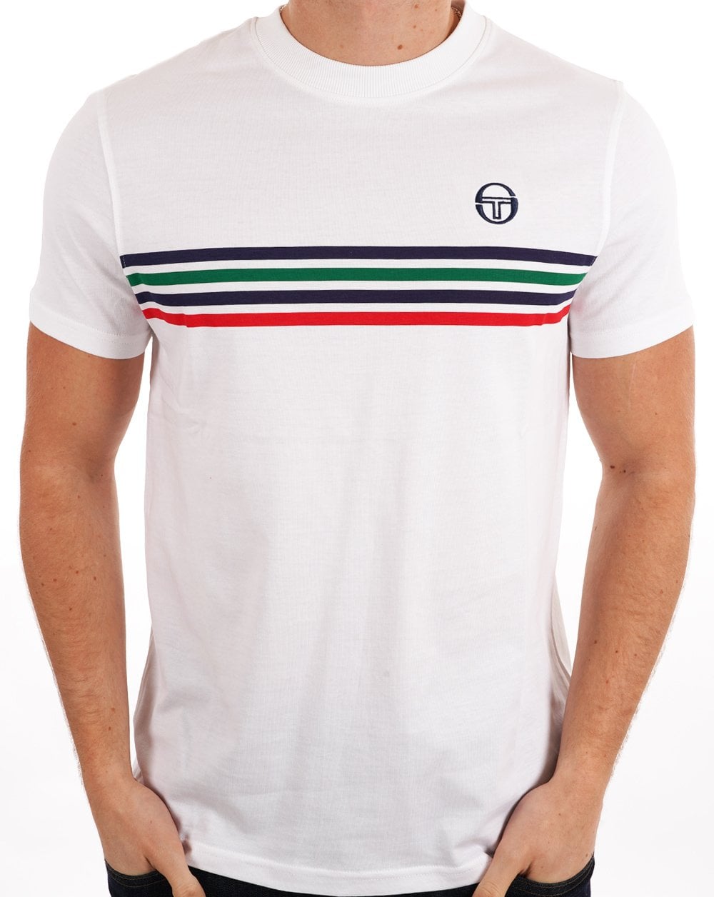 Sergio Tacchini – T-Shirt mit mehreren Streifen in Weiß