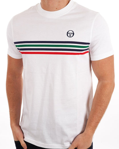 Sergio Tacchini – T-Shirt mit mehreren Streifen in Weiß