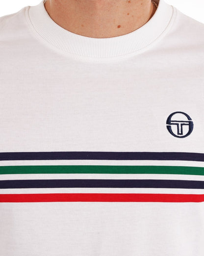 Sergio Tacchini – T-Shirt mit mehreren Streifen in Weiß