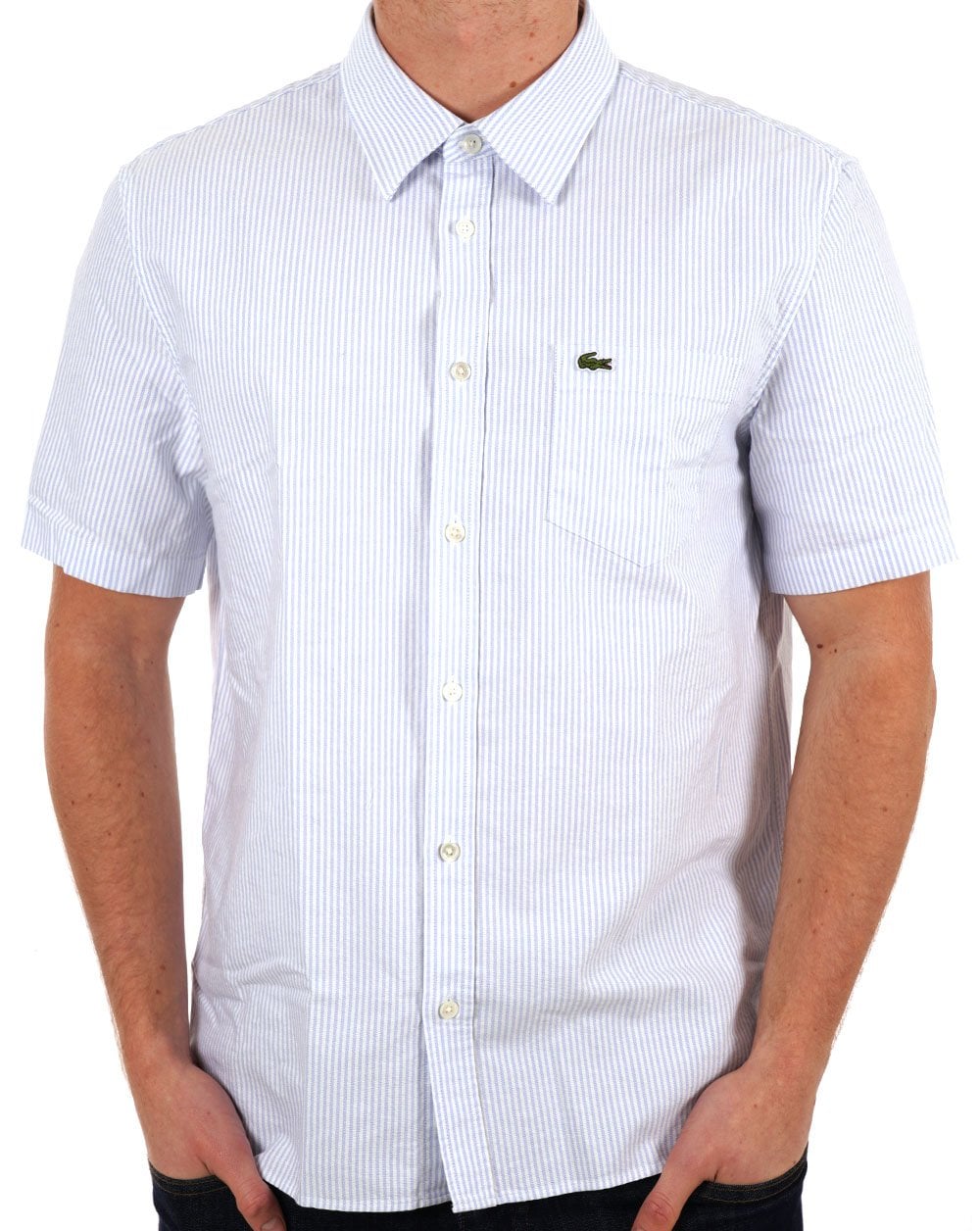 Lacoste Oxford Striped SS Shirt Himmelblau/Weiß