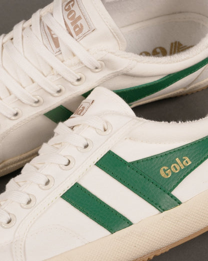 Vegane Gola Classics Stratus Plimsoll-Sneaker für Damen, Off White/Smaragdgrün