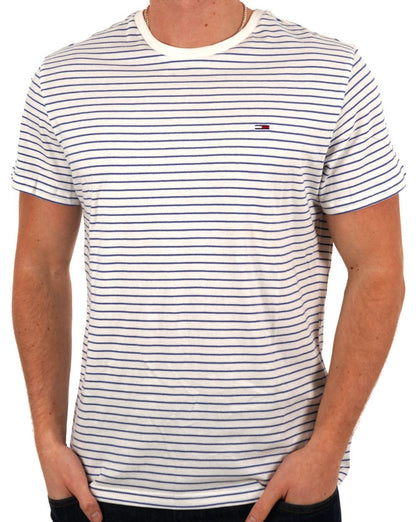 Tommy Jeans – Schmal gestreiftes T-Shirt Ecru/Blau