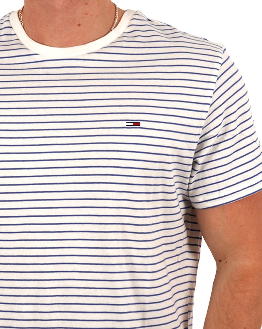 Tommy Jeans – Schmal gestreiftes T-Shirt Ecru/Blau