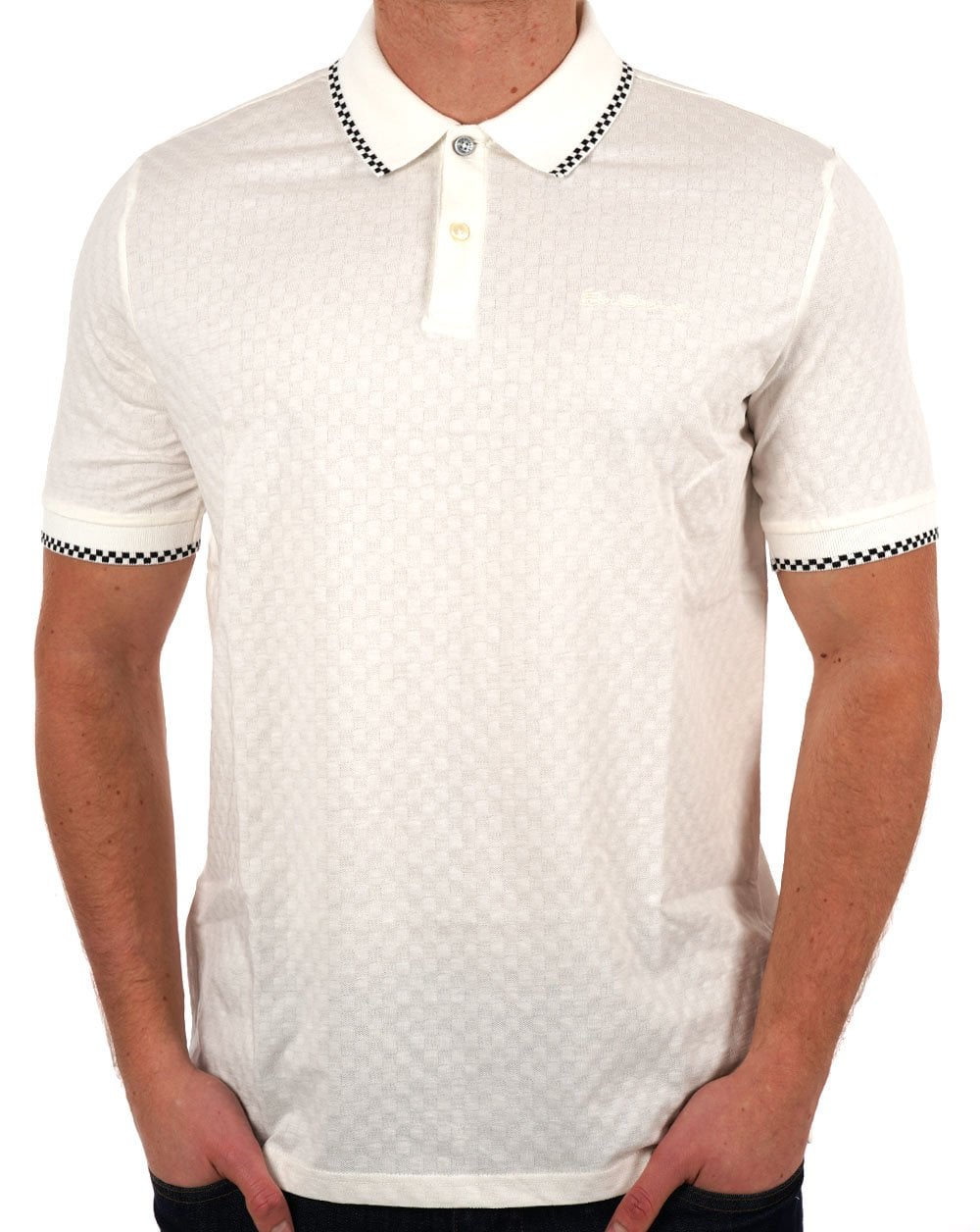 Ben Sherman Chequerboard Texture Polo Snow White