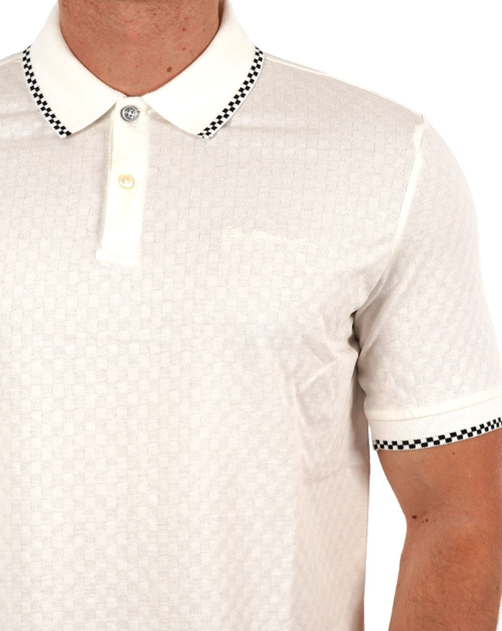 Ben Sherman – Poloshirt mit Schachbrettmuster, Schneeweiß