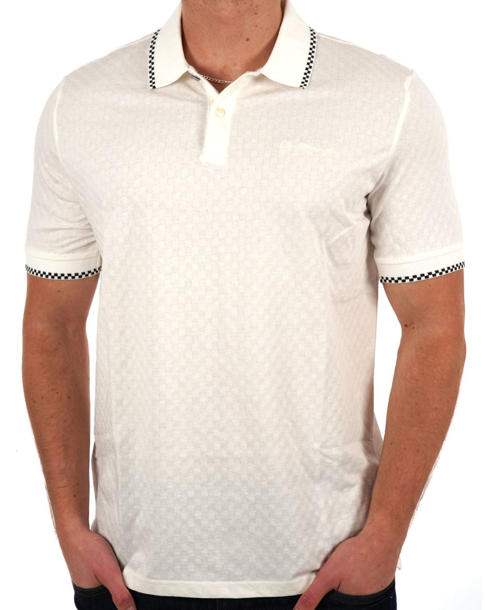 Ben Sherman Chequerboard Texture Polo Snow White