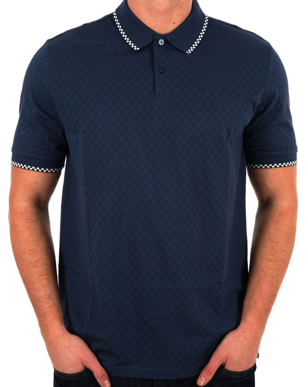 Ben Sherman – Poloshirt mit Schachbrettmuster in Indigoblau