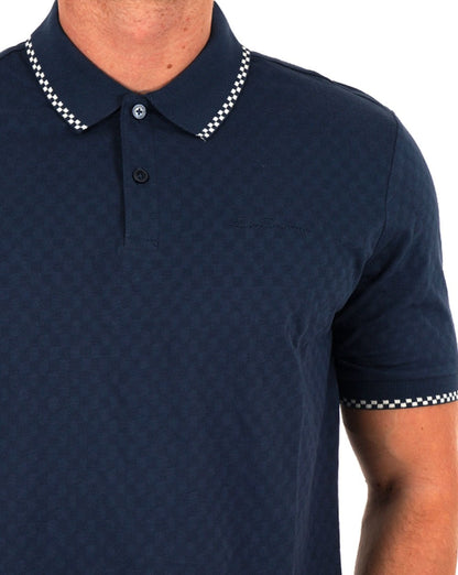 Ben Sherman – Poloshirt mit Schachbrettmuster in Indigoblau