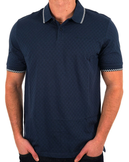 Ben Sherman – Poloshirt mit Schachbrettmuster in Indigoblau