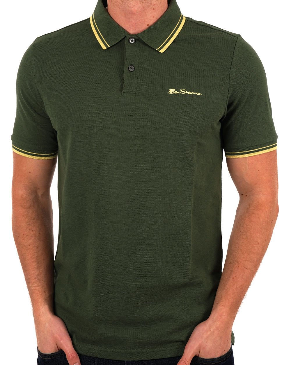 Ben Sherman Signature Piqué-Poloshirt, Dunkelgrün