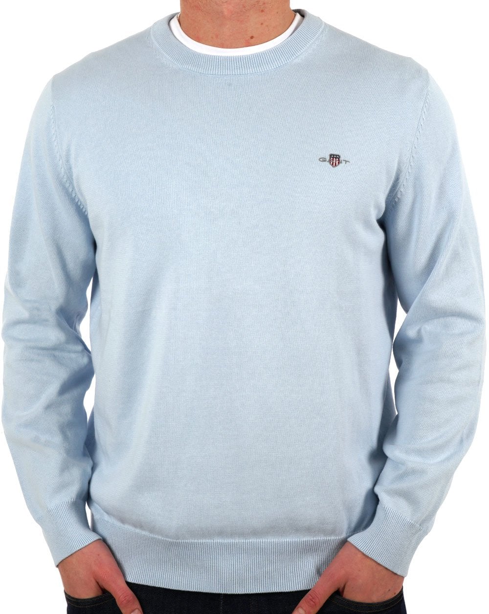 Gant Klassischer Rundhalspullover aus Baumwolle Fresh Blue