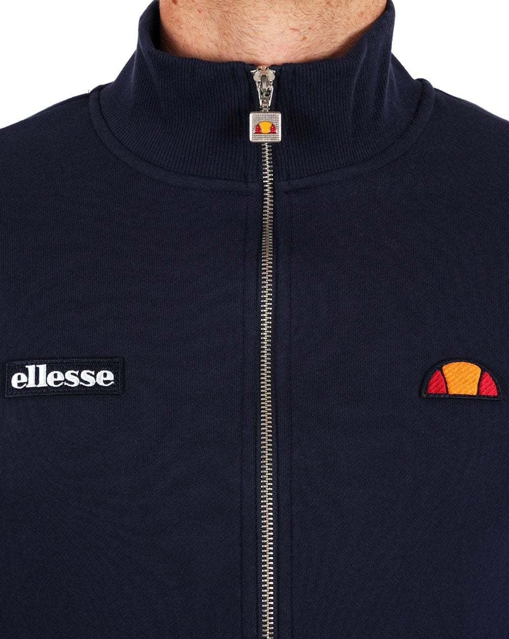 Ellesse – Baumwoll-Reißverschlussoberteil mit Twin Badge in Marineblau