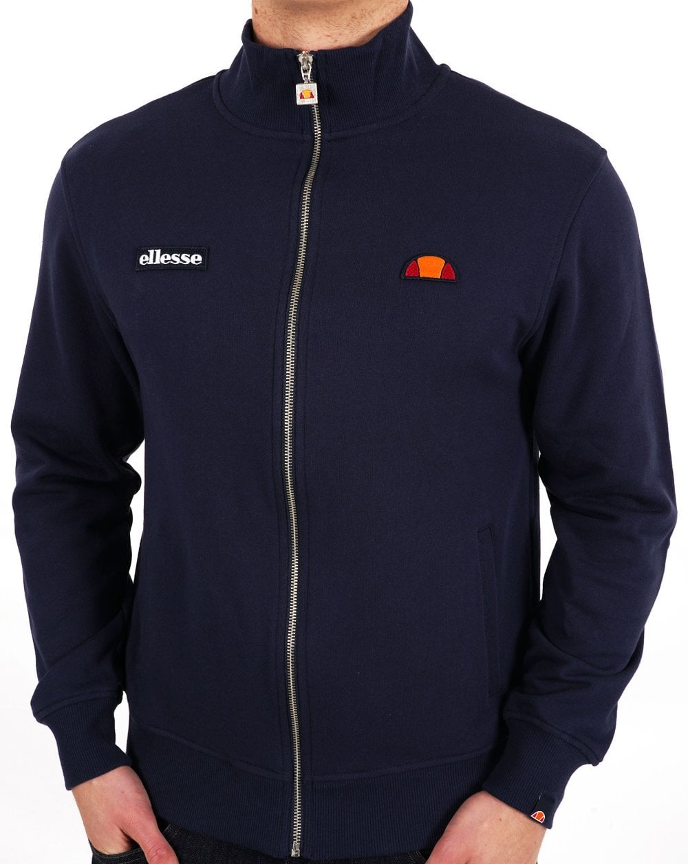 Ellesse – Baumwoll-Reißverschlussoberteil mit Twin Badge in Marineblau