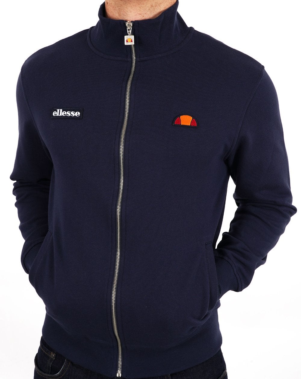 Ellesse – Baumwoll-Reißverschlussoberteil mit Twin Badge in Marineblau