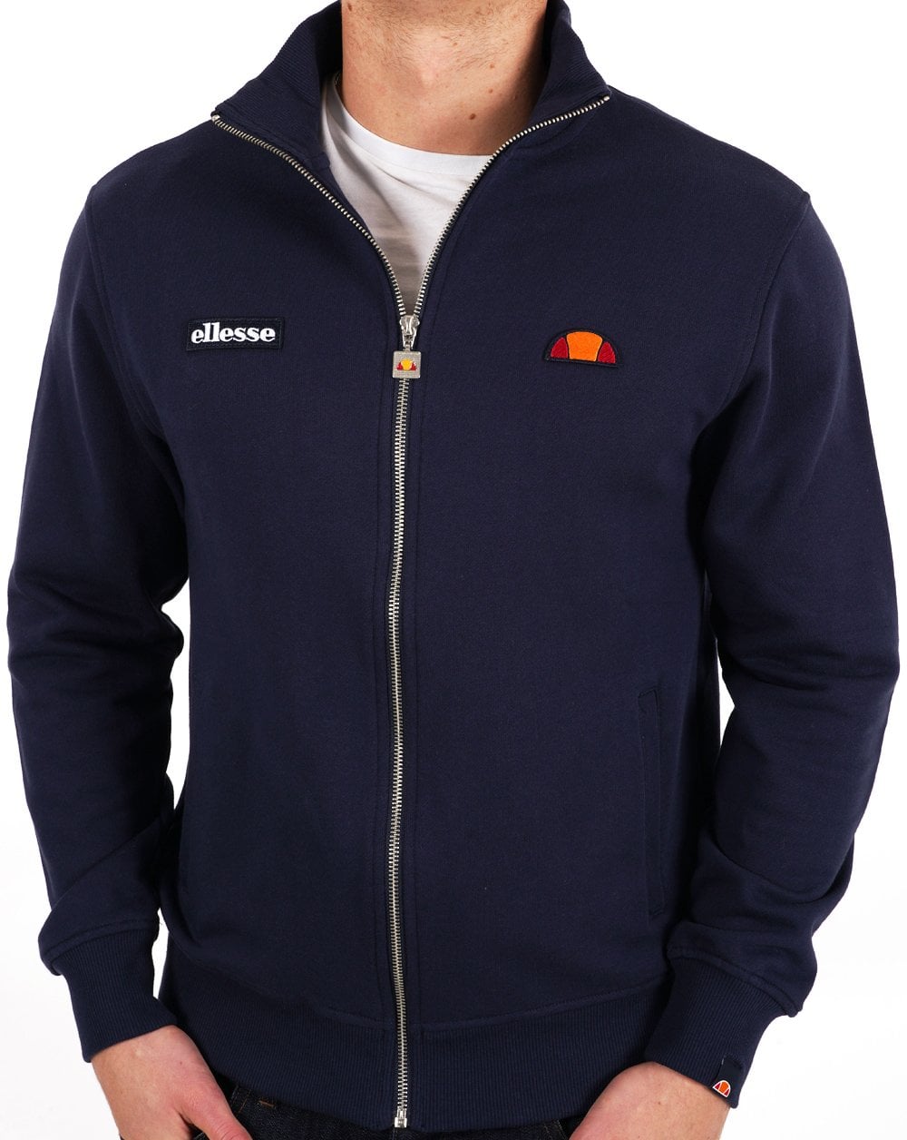 Ellesse – Baumwoll-Reißverschlussoberteil mit Twin Badge in Marineblau